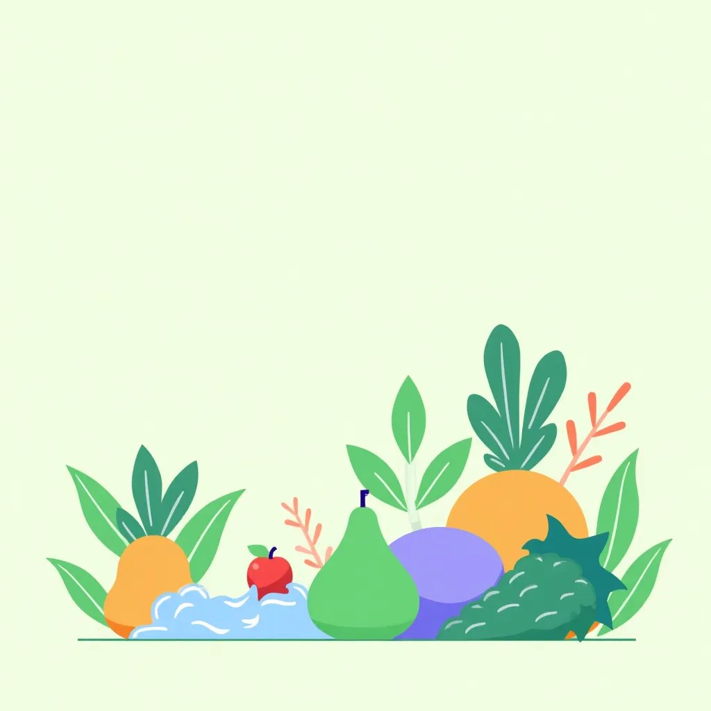 Compoziție abstractă cu elemente de natură și mâncare stilizată